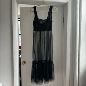 Vintage Free people Sheer mesh maxi slip dress with lace/crochet top